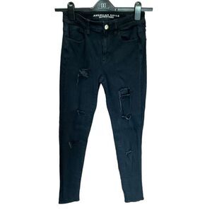 American Eagle Outfitters Jeggings 360 Super Stretch Distressed Black Hi-Rise 4